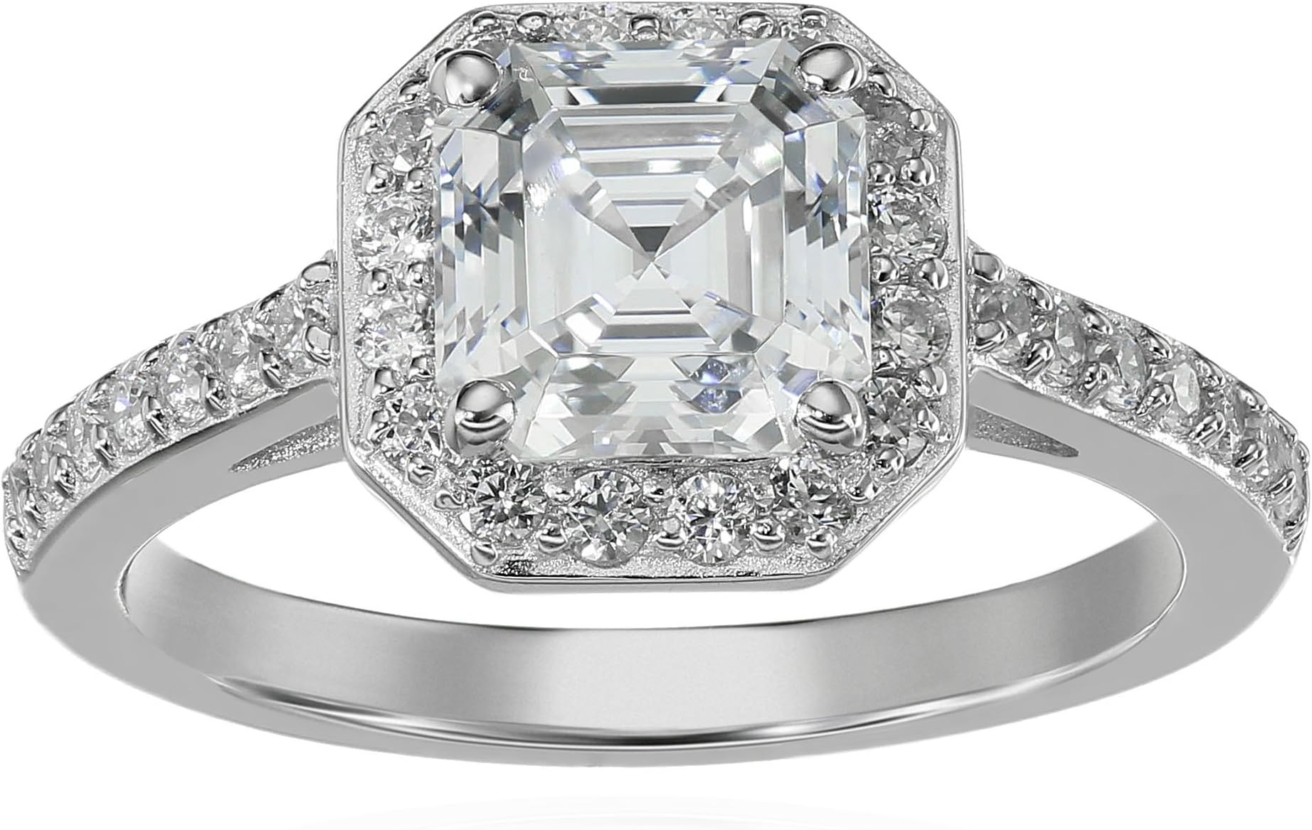 Sterling Silver Infinite Elements Cubic Zirconia Asscher Center Halo Ring , (previously Amazon Collection)