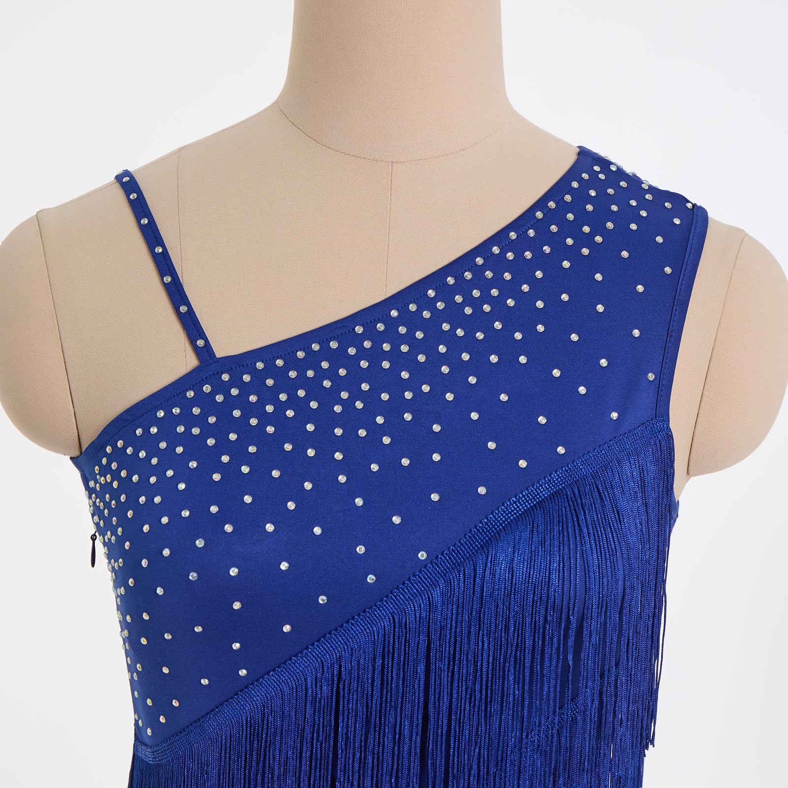 Donna Asimmetrica Una Spalla Strass Frange Latin Dance Dress 1920s Paillettes Nappa Flapper Abiti Salsa Cha-Cha Ballroom Dance Costume