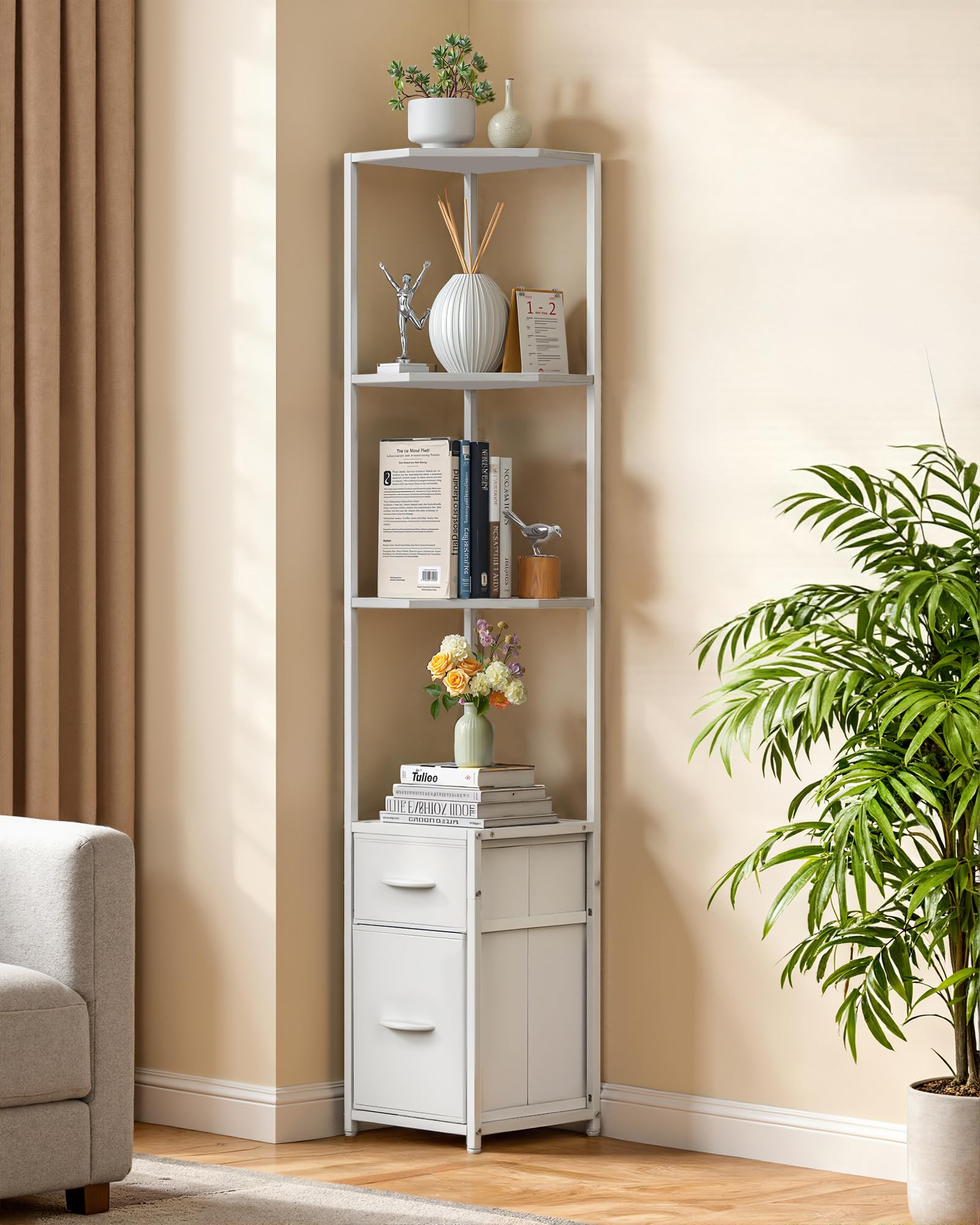 Amazon｜Housolution コーナーラック スリム 5段 本棚 高さ162cm 耐