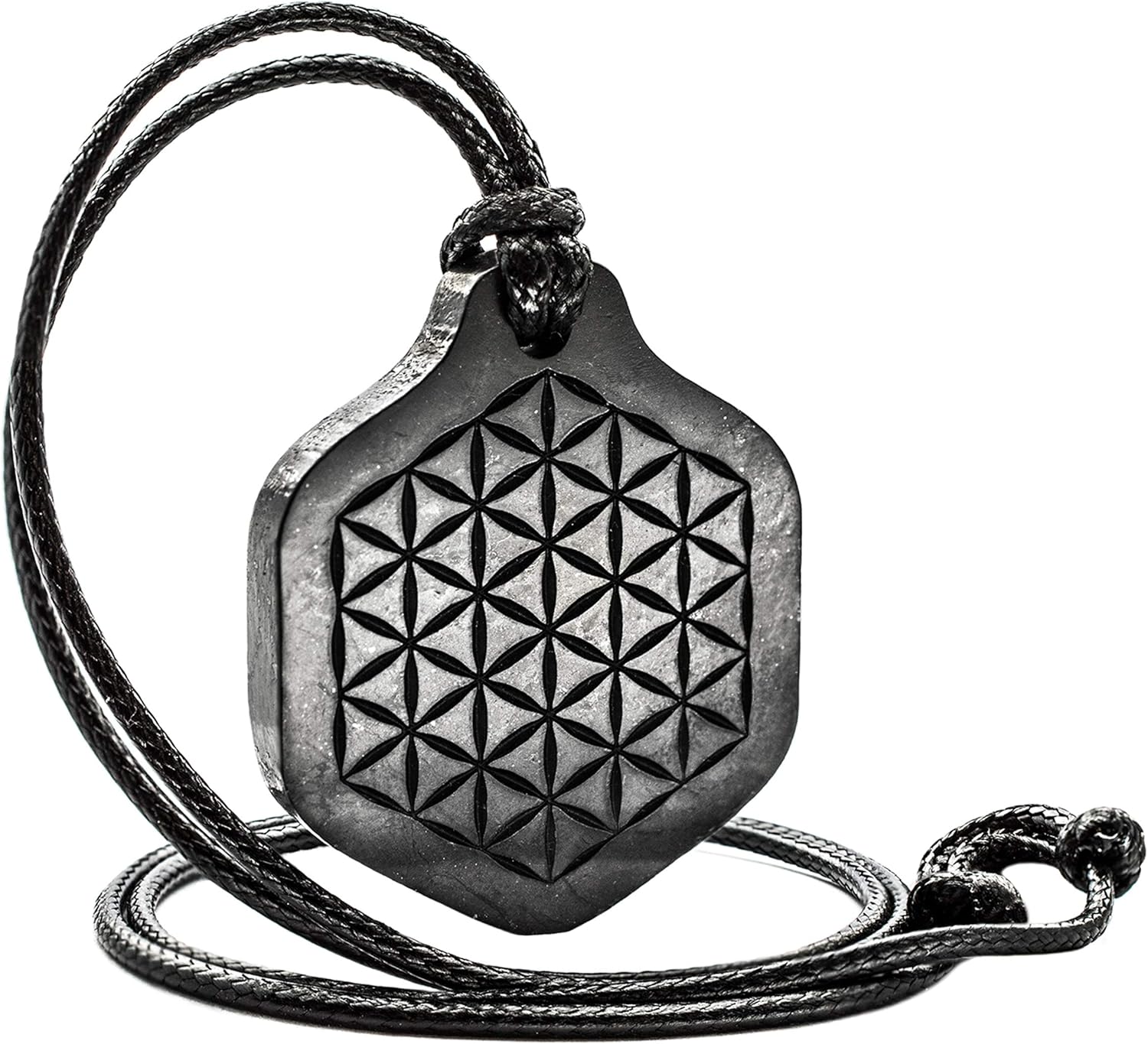 Shungite Pendant Necklace - Engraving of the Sacred & Celtic Symbol - Unique Carved Shape - Sacred Geometry - Formulas Universe - Shungite Stone Type II