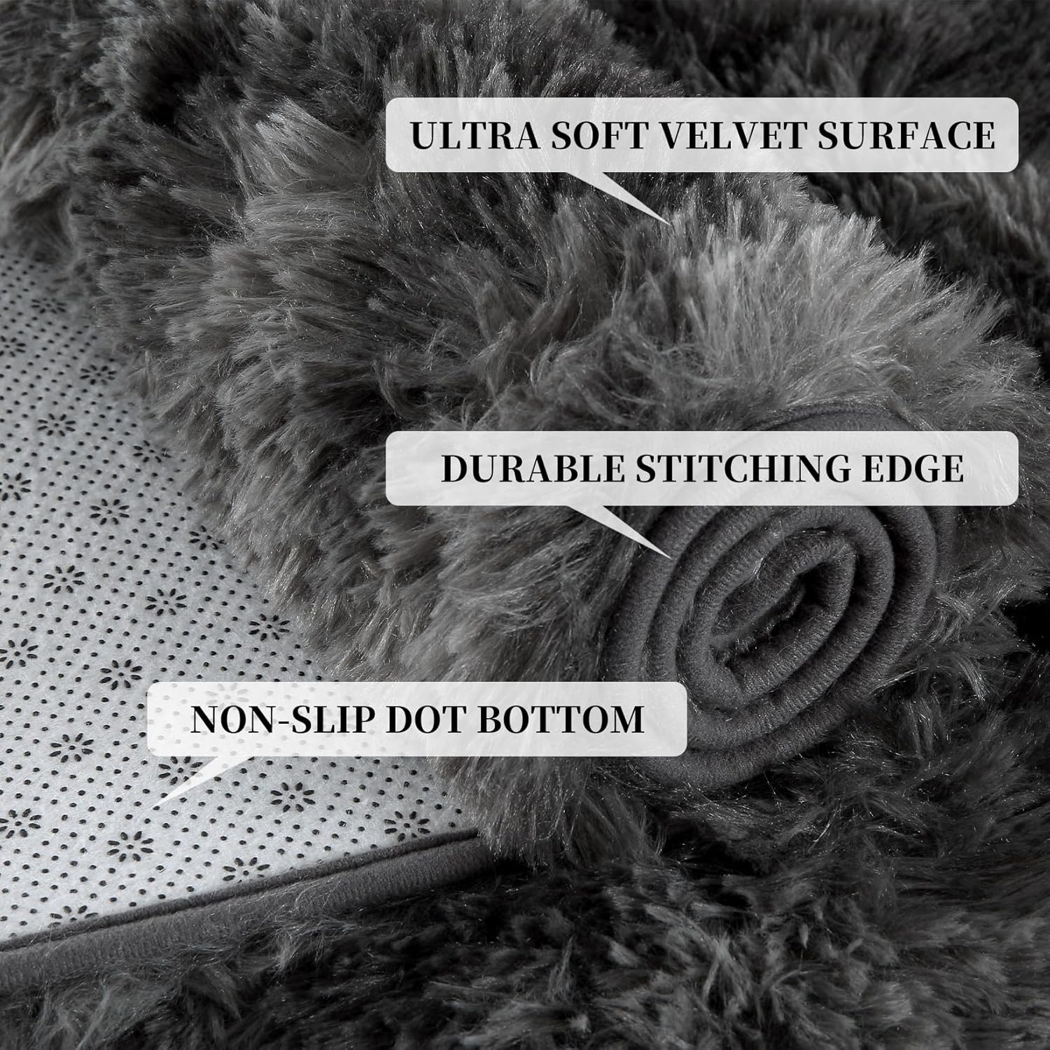 GAOMON 9x12 Fluffy Area Rugs, Bedroom Furry Rug for Living Room, Fuzzy Shag Fur Rug for Nursery Room Tie-Dyed Non-Skid Plush for Indoor Home Floor Carpet,Tie-dye Black Grey