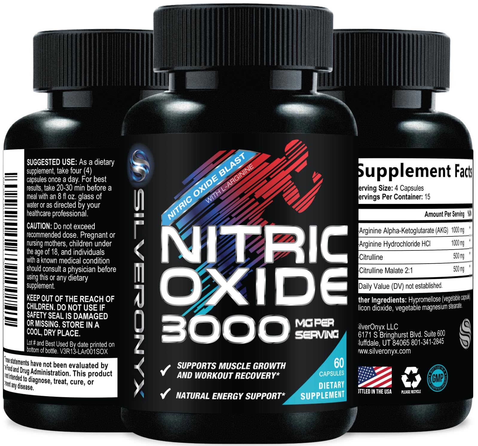 Extra Strength Nitric Oxide Booster 3000mg - 3X Strength L-Arginine AKG & Citrulline Malate - Premium Nitric Booster Natural Energy, Muscle & Heart Support, Bottled in USA Men & Women - 60 Capsules