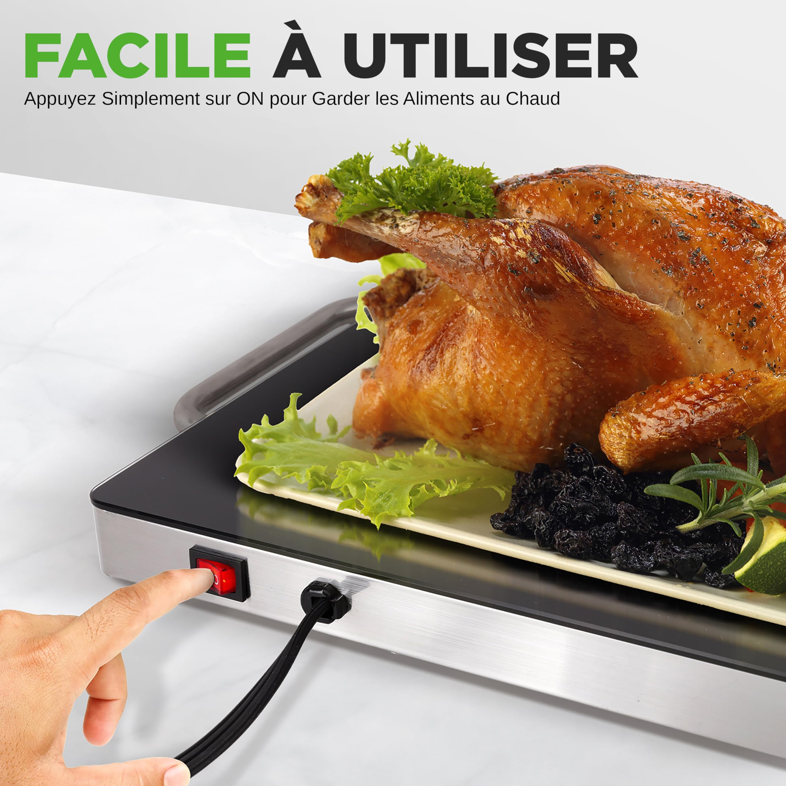 NutriChef Grande Plaque Chauffante – Plaque de Cuisson Électrique 51 × 30 cm avec Surface en Verre – Idéale pour Buffets, Fêtes, Traiteur & Restaurants, Noir