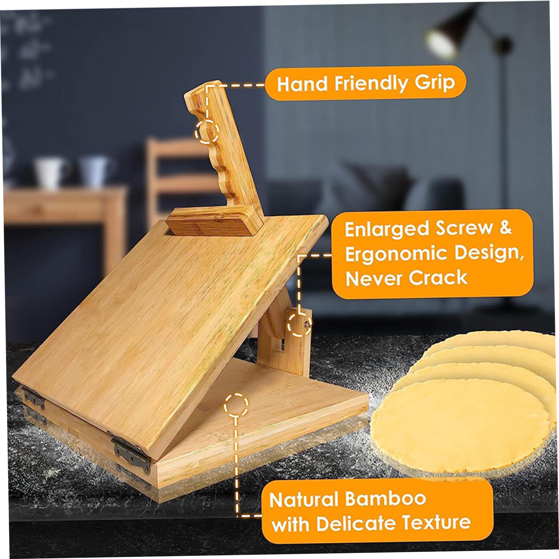 Gcroet 1pc Tortilla Press 10 pouces, Rotation Bamboo Flour Tortilla Press, Facile à nettoyer Chapati avec rouleau à pâtisserie et papier parchemin pour la cuisine