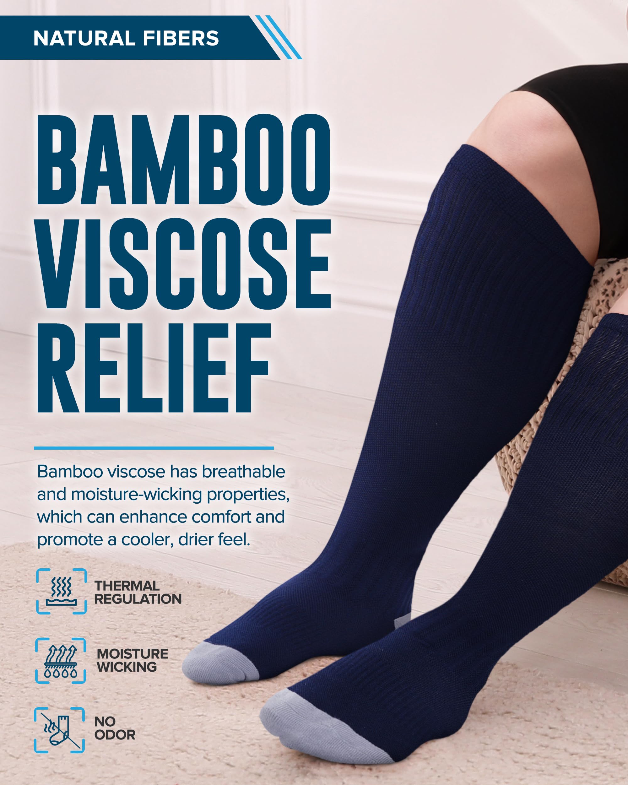 Doctor's Select 3 Pairs Plus Size Compression Socks Wide Calf | Bamboo Viscose Knee High Extra Wide Calf Compression Socks Women & Men | Black