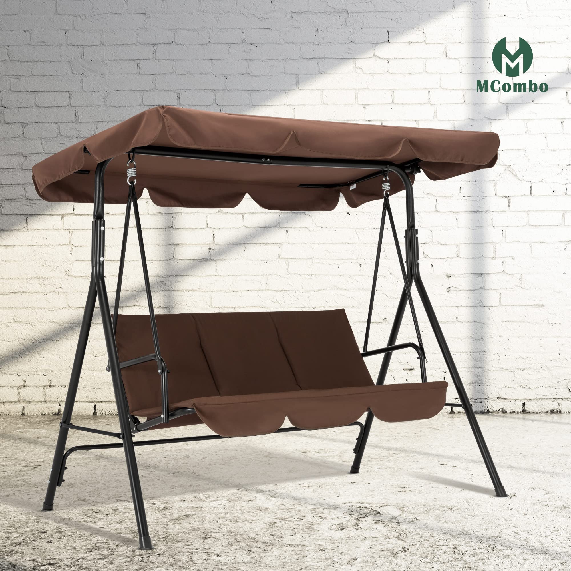 M MCombo Balançoire hollywoodienne 8003BR, balançoire de Jardin, 3 Places (Marron)