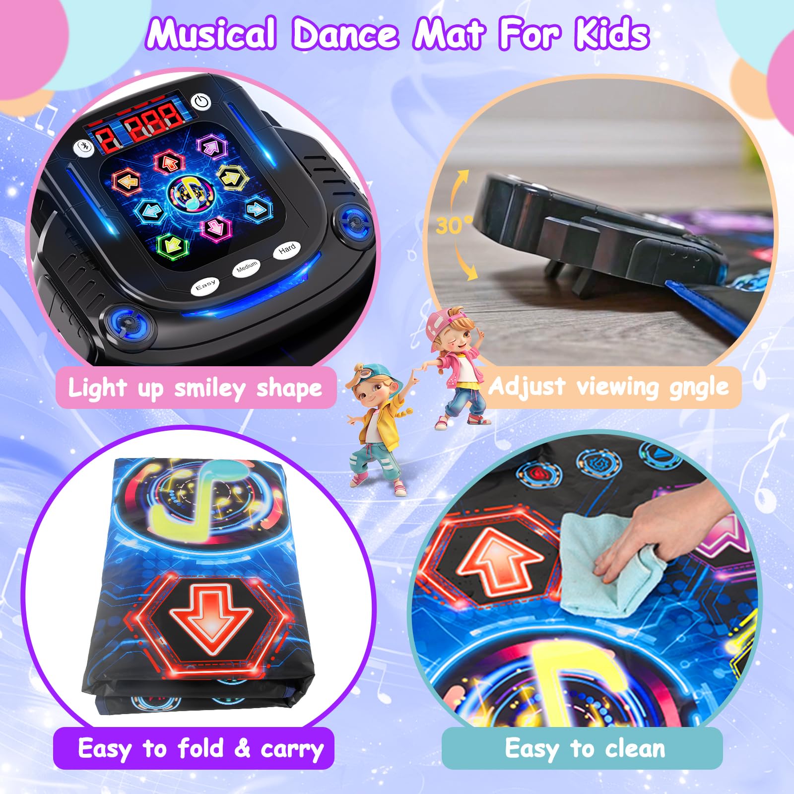 Tappetino da ballo elettronico&bluetooth per bambini anni, tappetino da gioco per danza musicale con 8 pulsanti illuminati e vano batteria con luci LED scorrevoli, giocattoli per ragazze dai 4 5 6 7 8