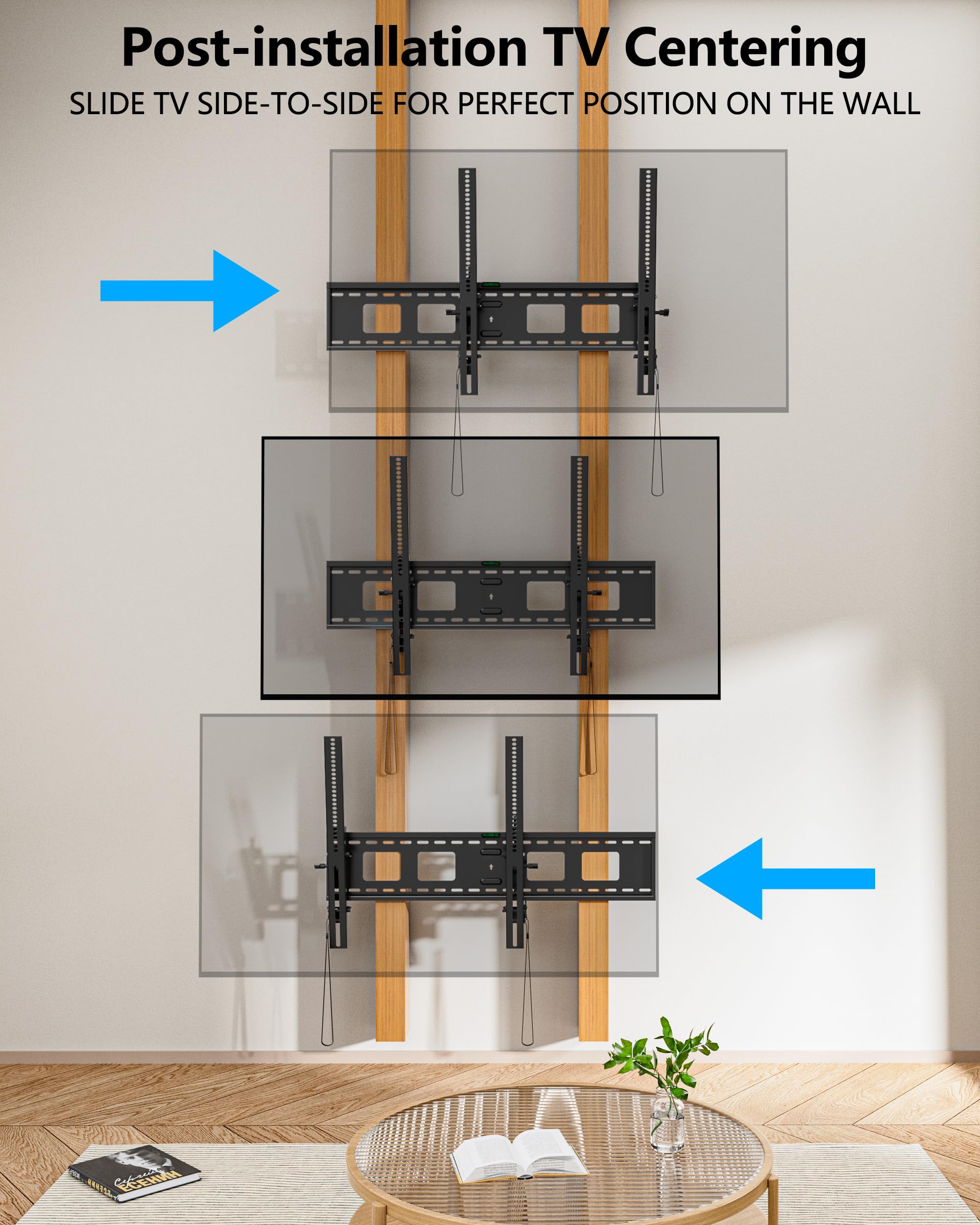 Soporte TV de Pared Articulado Inclinable para Pantallas de 55-120 Pulgadas Plana & Curva LED LCD, Resistencia XXL Soporte Pared TV hasta 125 kg, Máx VESA 900x600 mm | WHYFONE Soporte de TV ultra delgado máx. VESA 900 x 600 mm, nivel de burbuja y bridas i