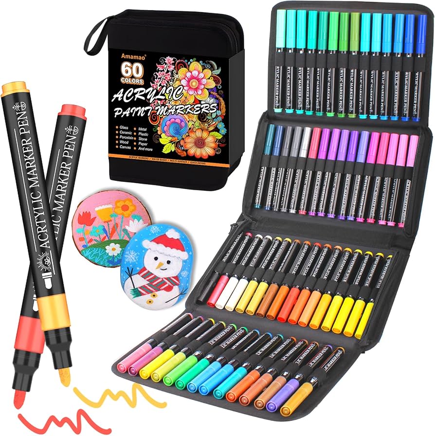 Amazon.com: 60 Colors Acrylic Paint Markers with Medium Tip Point