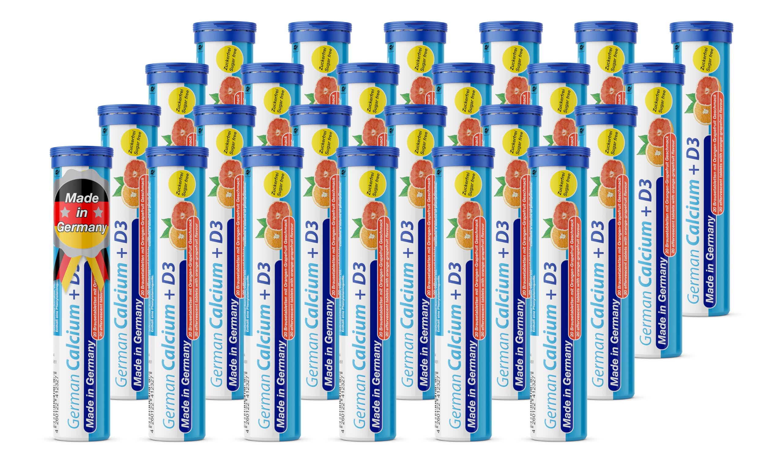 Calcium + Vitamin D3-24 x 20 effervescent Tablets - Orange-Grapefruit Flavor - T&D Pharma German Calcium + D3 - Made in Germany