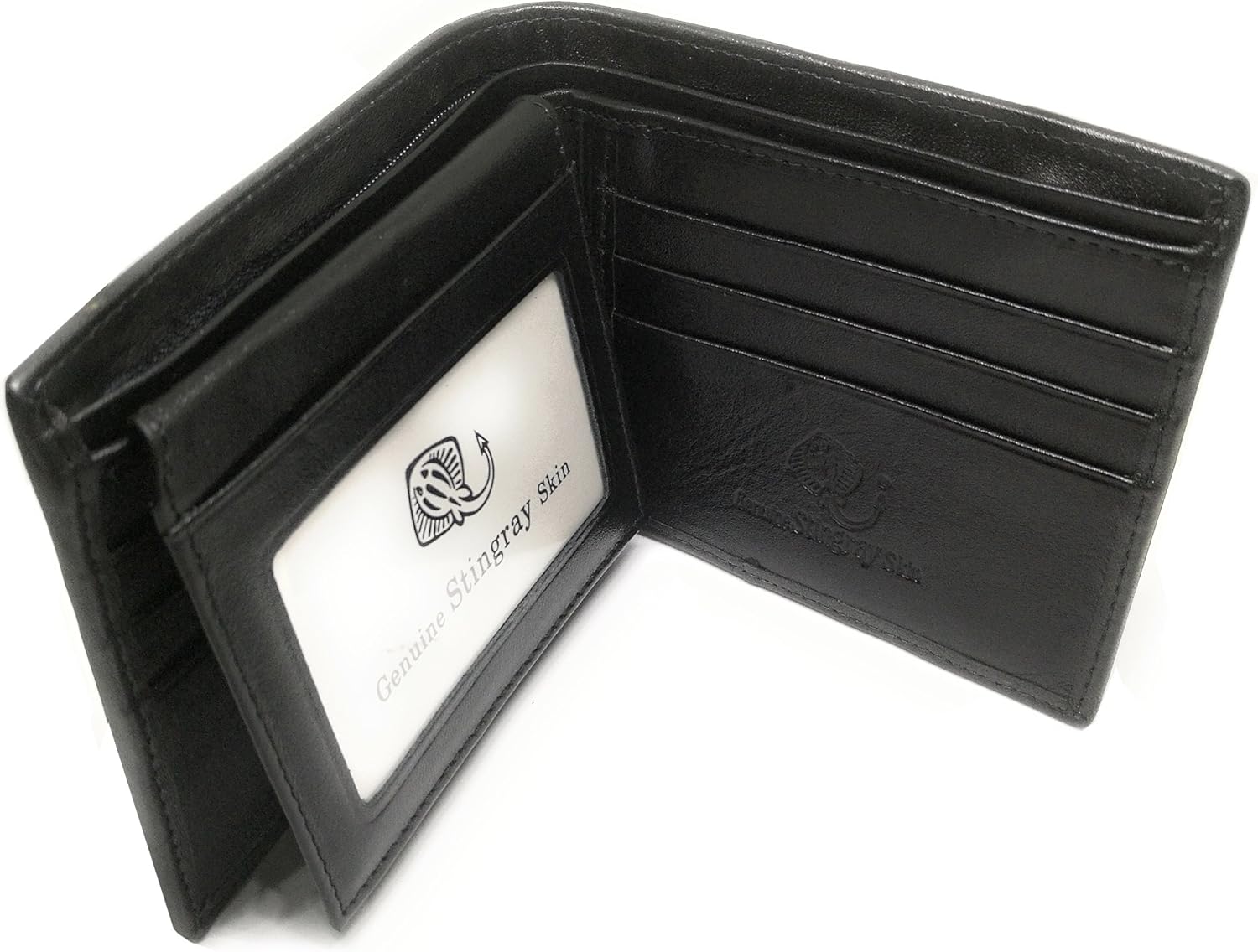 Stingray Bi-Fold Genuine Leather Simple Plain Black Color Wallet - Black - Image 8