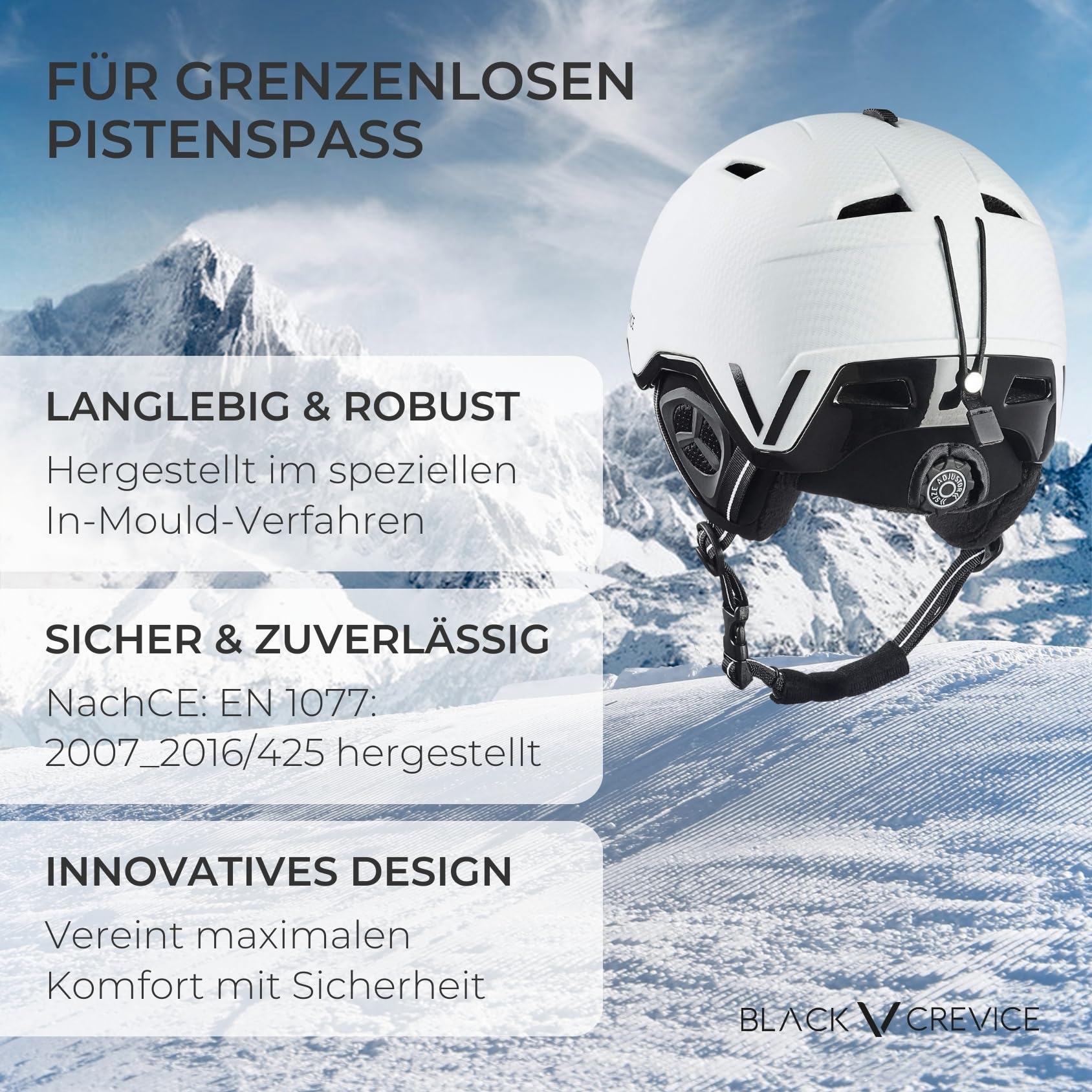 BLACK CREVICE Skihelm Vail I Stoßfester Skihelm in sportlichem Design I Skihelm Herren & Damen I Snowboard-Helm I Atmungsaktiver Ski-Helm I Größenverstellbar