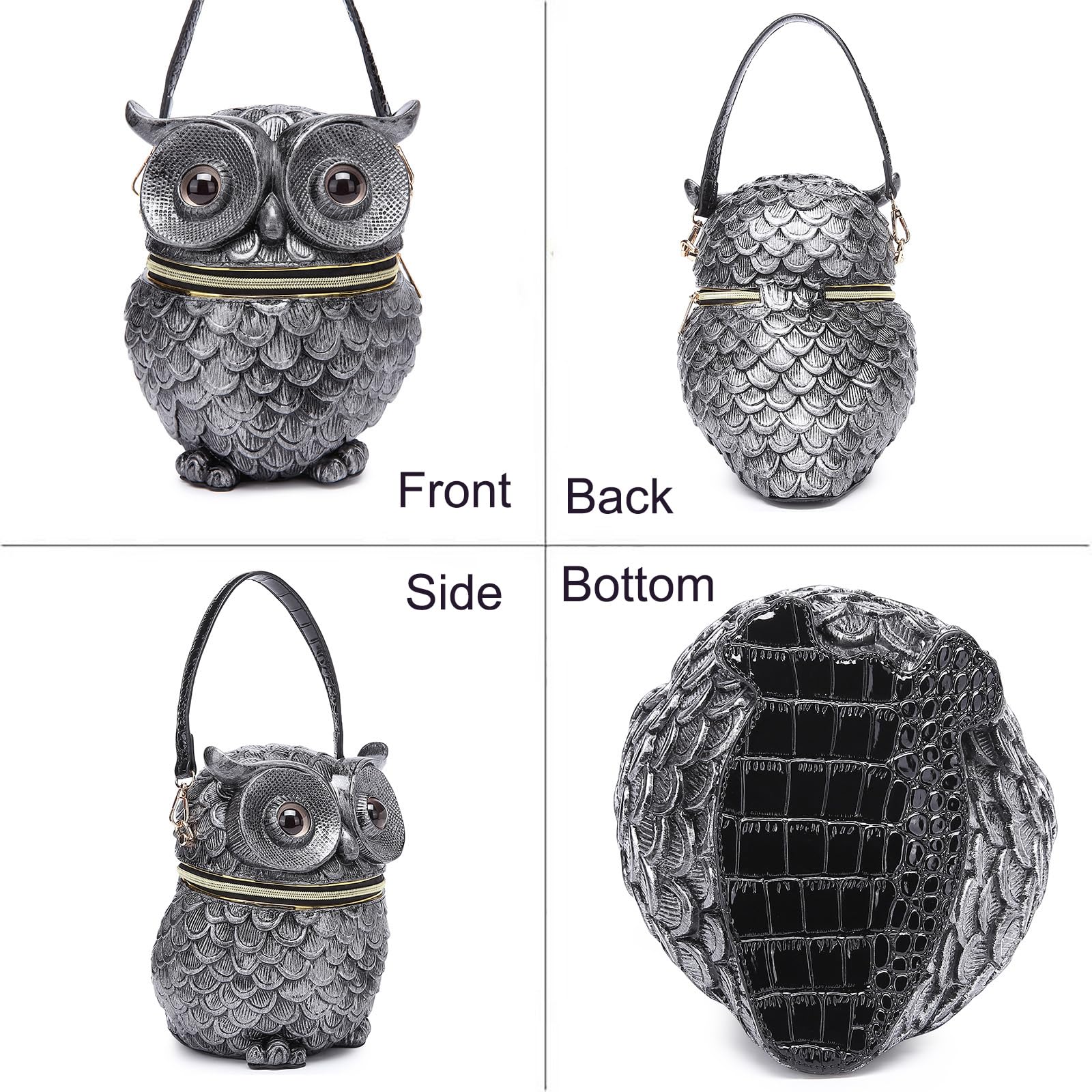 Lyuxhetaokdiq Women Owl Shaped Crossbody Shoulder Bag Unique PVC Handbag Novelty Owl Purse(silver)