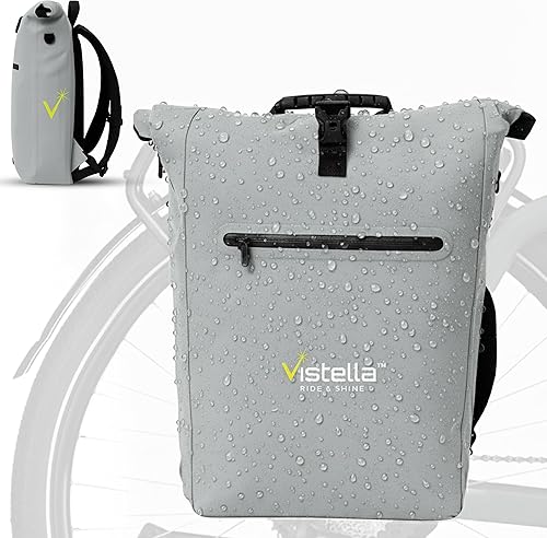 LANTERN - Alforja impermeable 2 en 1, color blanco plateado, totalmente reflectante, con capacidad de 25 litros, correa para el hombro con