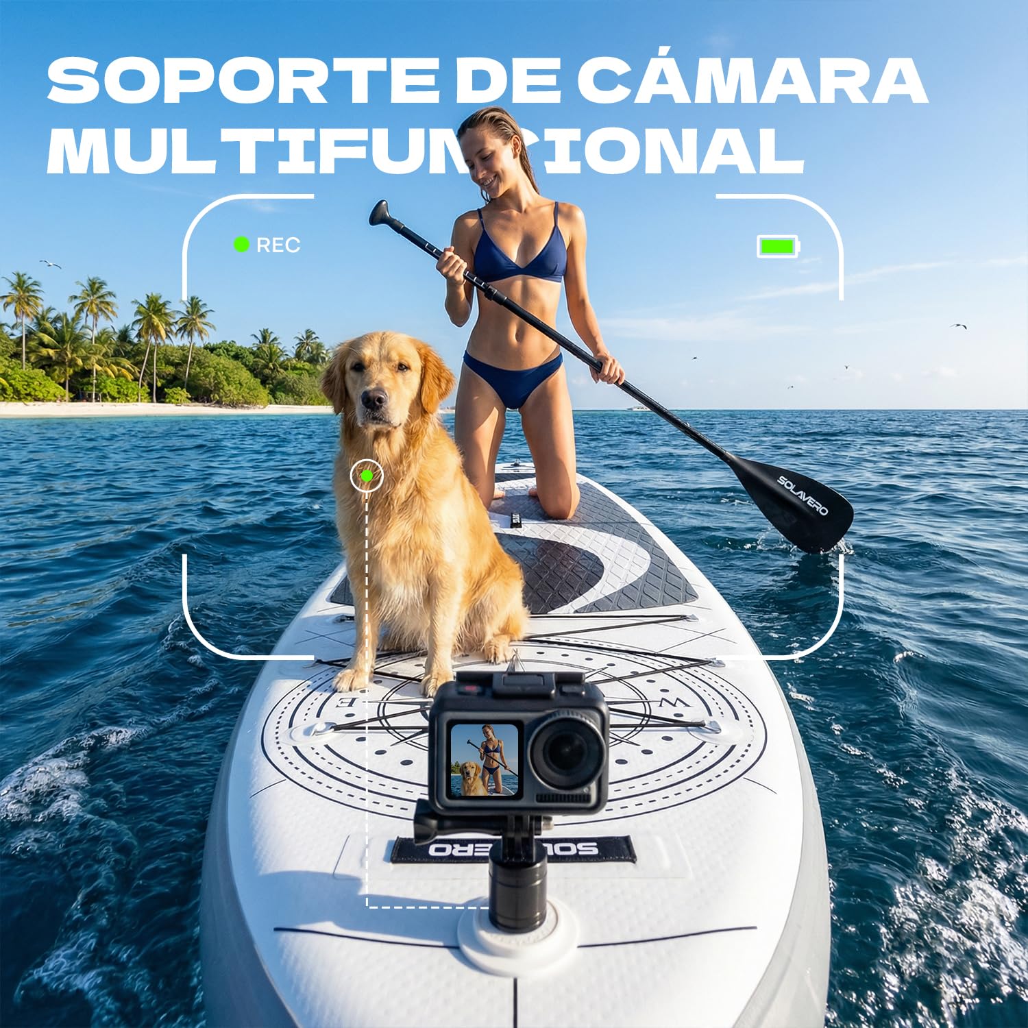 SOLAVERO Tabla Paddle Surf Hinchable 2 Personas 350 x 89 x 15 cm Sup Capacidad 210kg con Remo Ajustable, Bomba, Correa de Seguridad, Funda Impermeable y Mochila