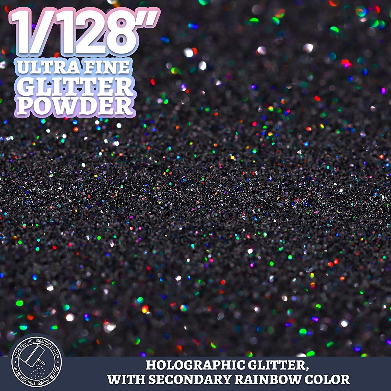 Glitter ultra fine olografico da 180 g, in resina glitterata da 0,3 cm, per capelli, viso, corpo, unghie, LEOBRO metallizzato, iridescente, per bicchieri, artigianato, nero