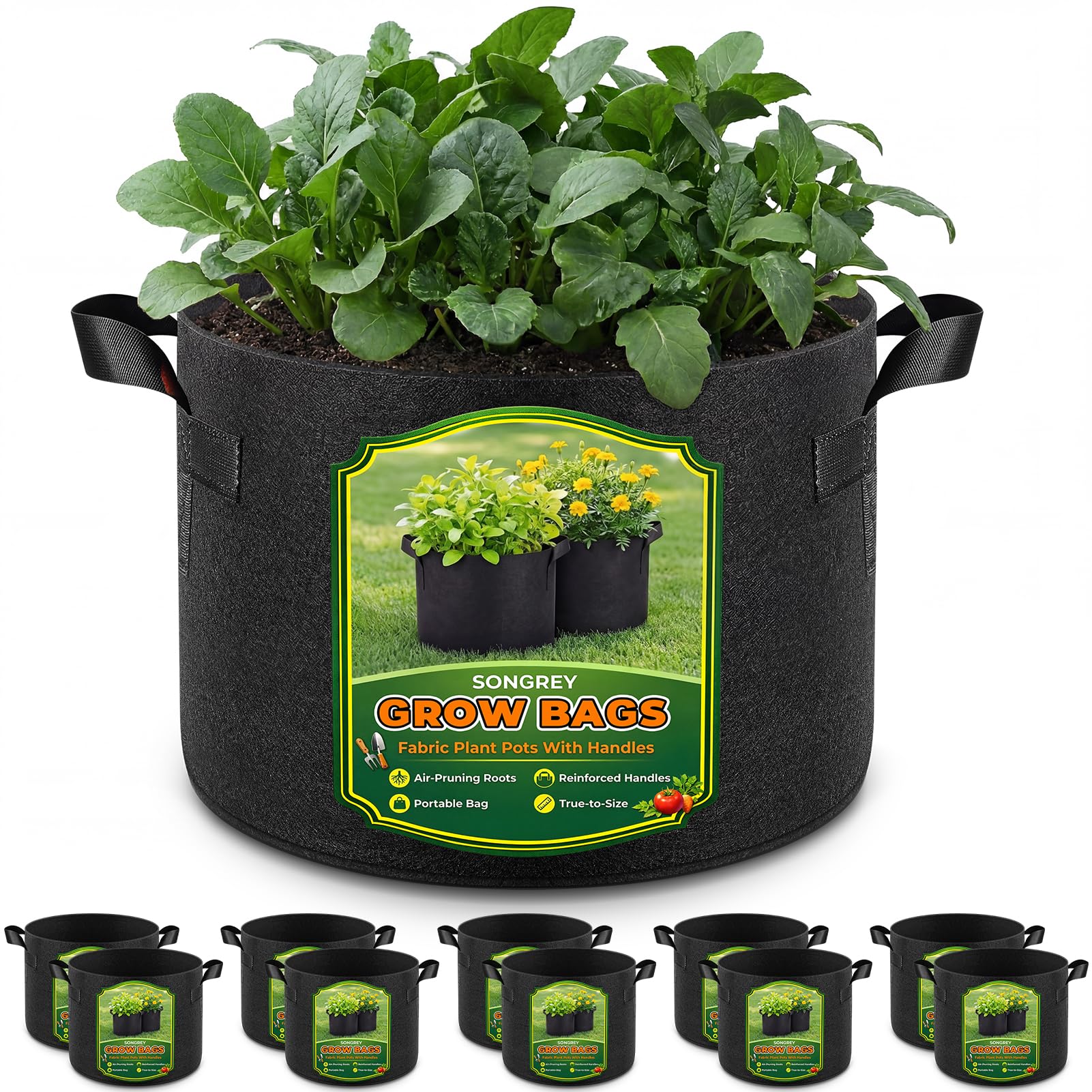 Songrey 10-Pack 25 Gallon Grow Bags