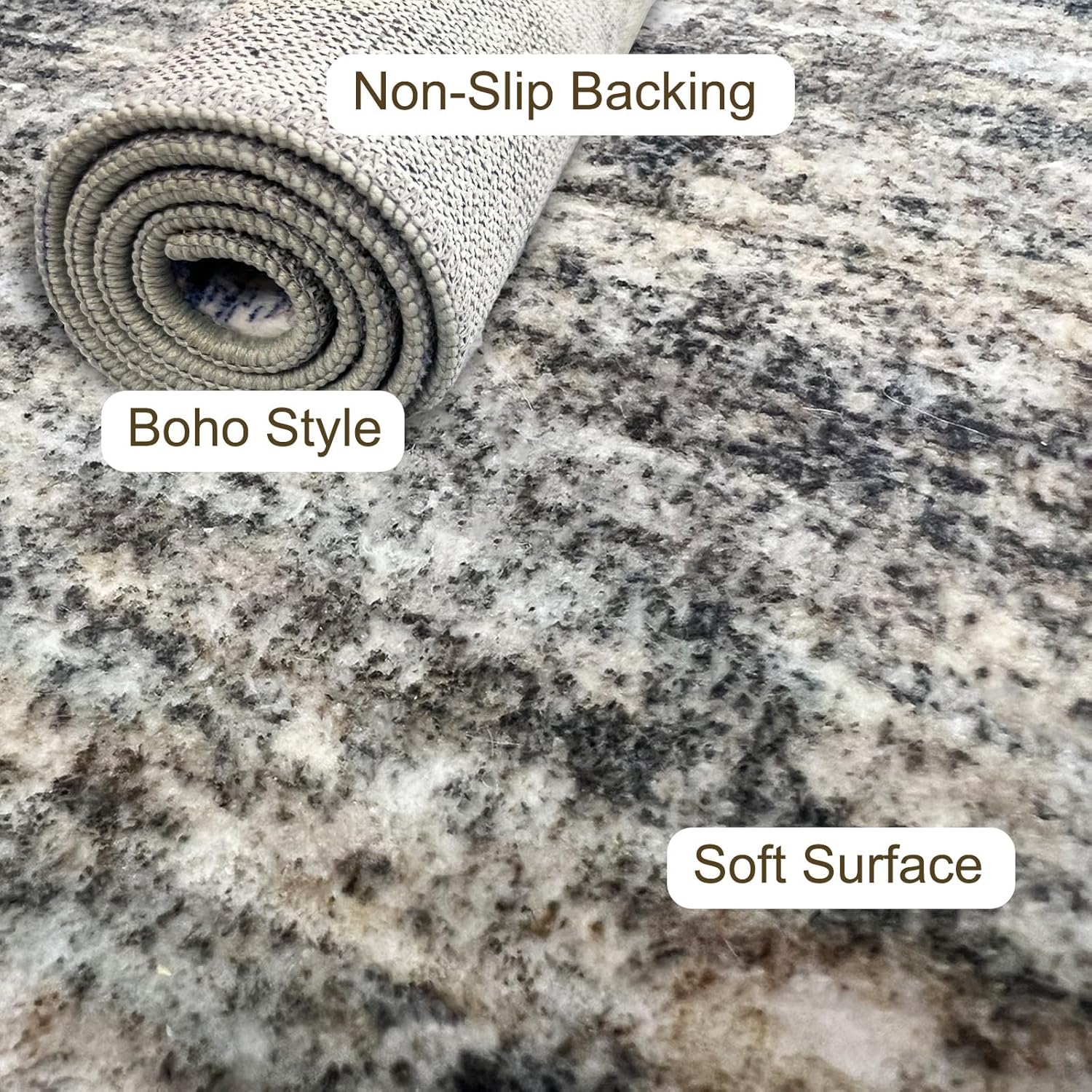 LOOMY 8x10 Area Rug - Extra Thick Plush Washable Rug for Living Room & Bedroom, Large Faux Wool Rugs with Non-Slip Backing & Vacuum-Friendly