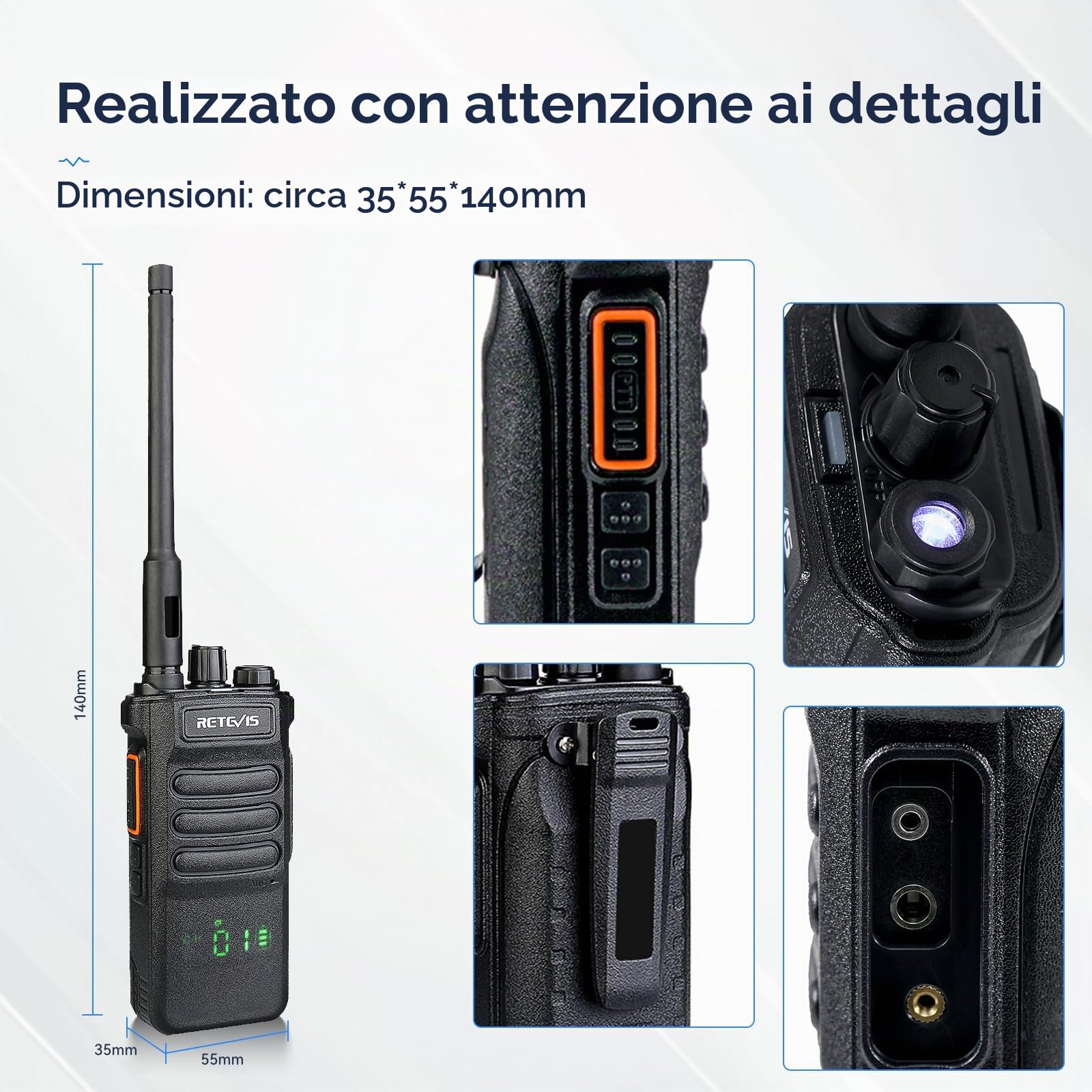 Retevis RT86 Walkie Talkie Lungo Raggio, Walkie Talkie per Magazzini | Professionali Radio Ricetrasmittenti con Presa a 6 Vie, Torcia Elettrica, 2600mAh, Walkie-Talkie per Edilizia, Magazzino