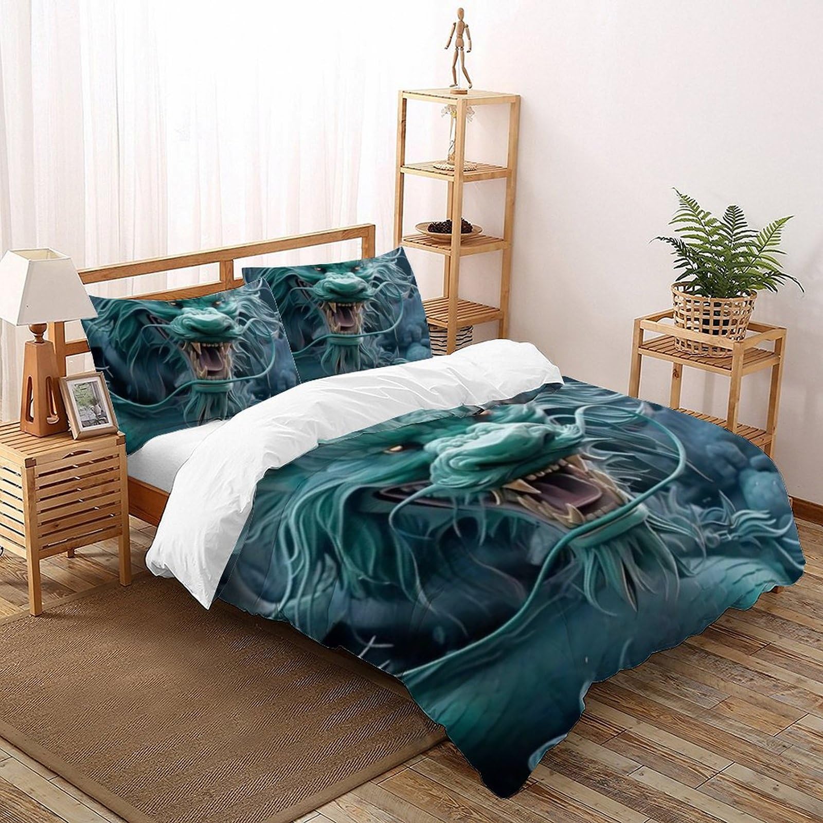 Housse de couette dragon volant en microfibre 220x240cm avec ses 2 taies d'oreiller pour lit King