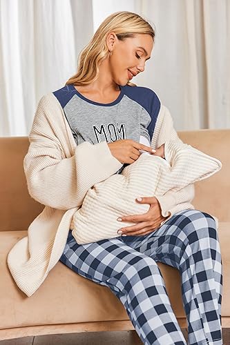 Miniatura 4 de Ekouaer Conjunto de pijama de maternidad para mujer, manga larga, ropa de dormir para lactancia materna, cómodo conjunto de pijama de embarazo para