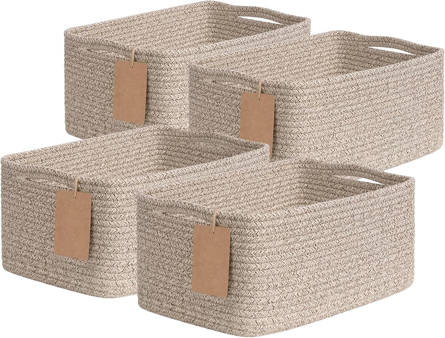 Goodpick 4 Pack Storage Baskets for Shelves, Rectangle Woven Baskets for Organizing, Closet Storage Bins with Handles, Decorative Toy Organizer Basket for Gifts, 13''L x 8''W x 6''H, Brown