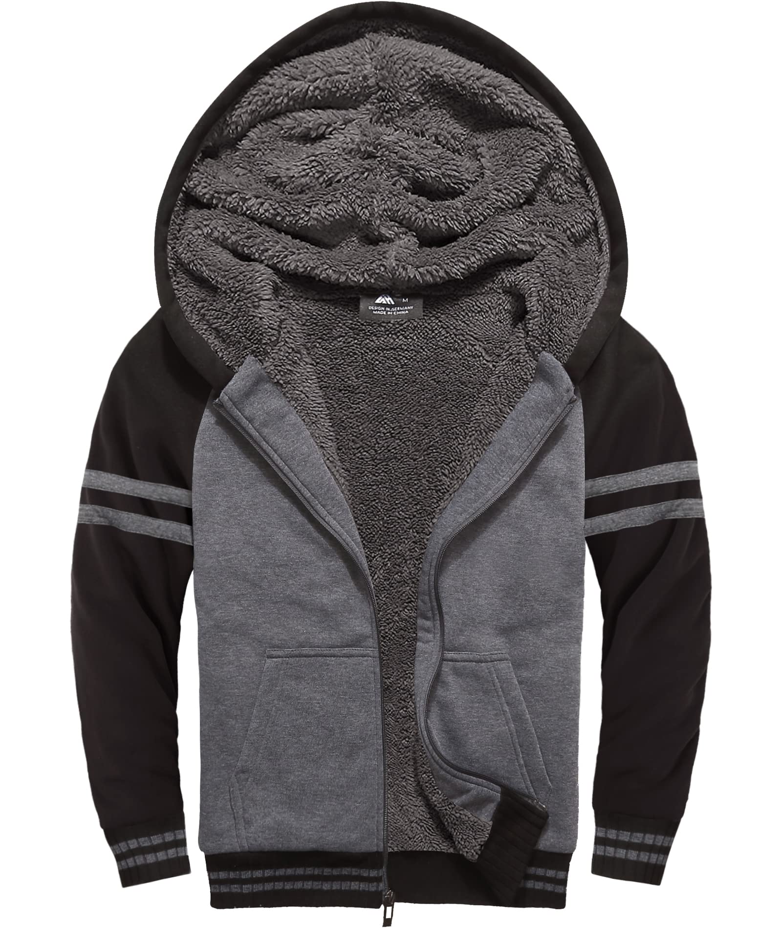 Boys Hoodie Zip Up Fleece Lined Jacket Kids Warm Sherpa Hooded Sweatshirts