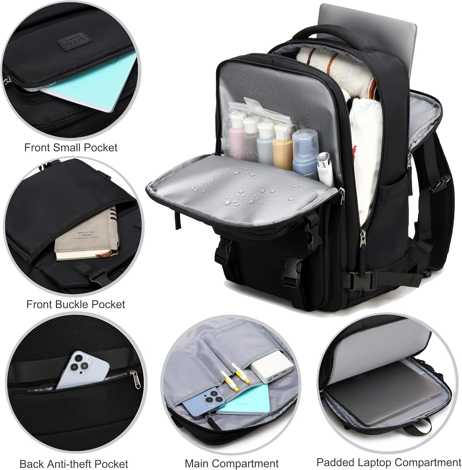 LXYGD Travel Laptop Backpack, Business Work Backpacks Large College Bookbag for Women Men Water Resistant Daypack Airline Approved Gym Bag Fits 17 Inch Notebook & Laptops - Black
