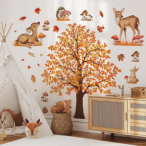 Miniatura 4 de 4 hojas de calcomanías de pared de árbol grande de otoño, árbol de arce, bosque de otoño, calcomanías de pared de bricolaje para despegar y pegar,