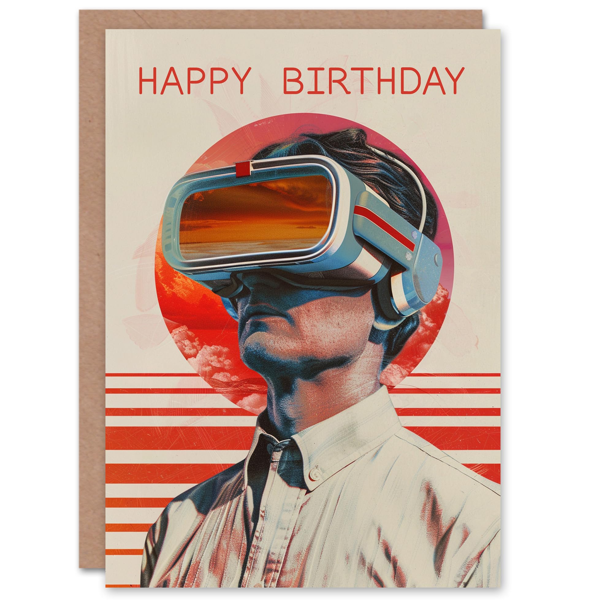 Artery8 Birthday Card Retro Future VR Gaming Portrait For Him Man Male Dad Brother Son Papa Grandad Greeting Card