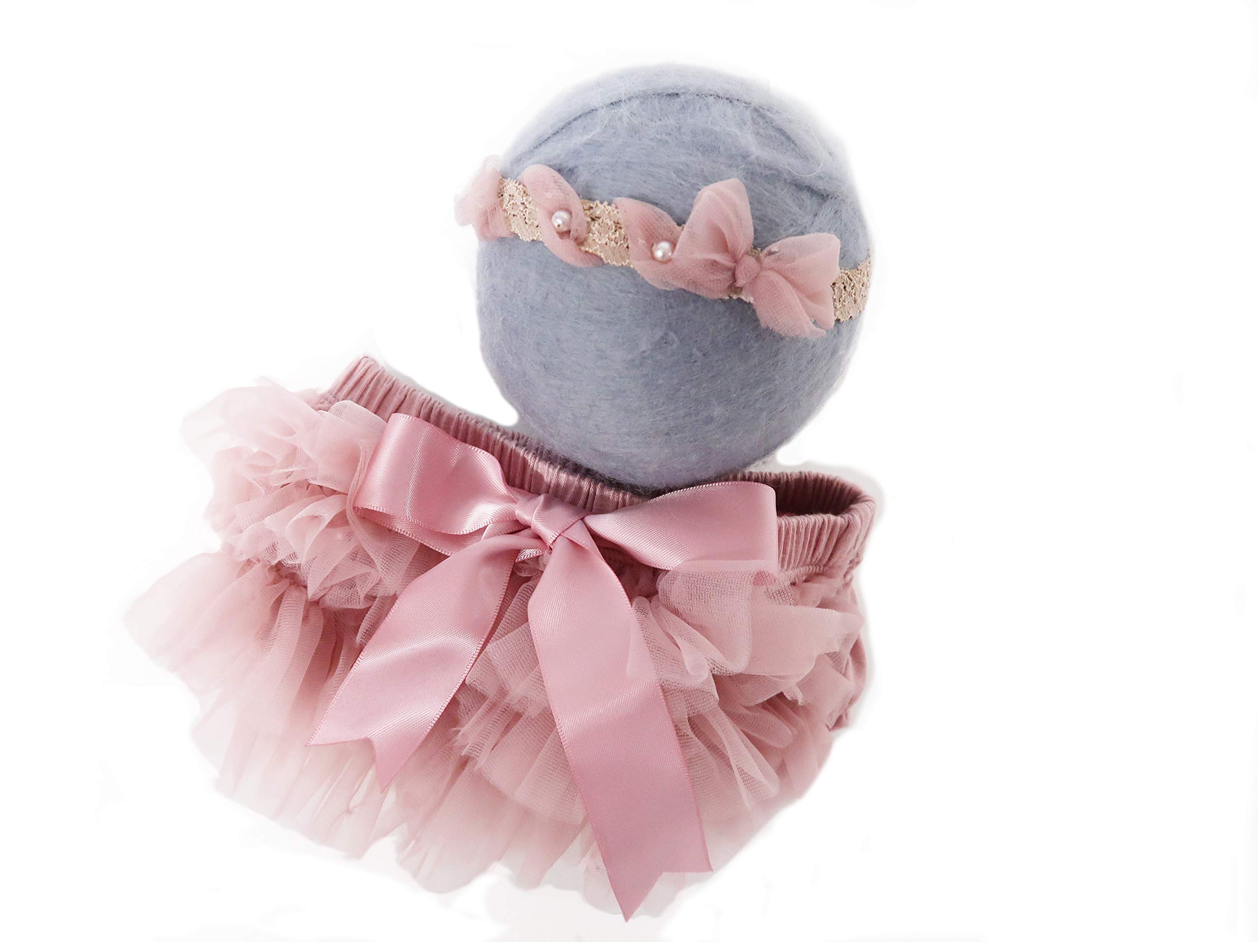 Professional Newborn Photography, Chiffon Diaper Cover with Matching Headband Set, Old Rose