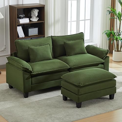 URRED - Sofá seccional modular Cloud, sofá moderno en forma de L de 87" con asiento profundo con otomana y almohadas, ultra cómodos sofás de pana