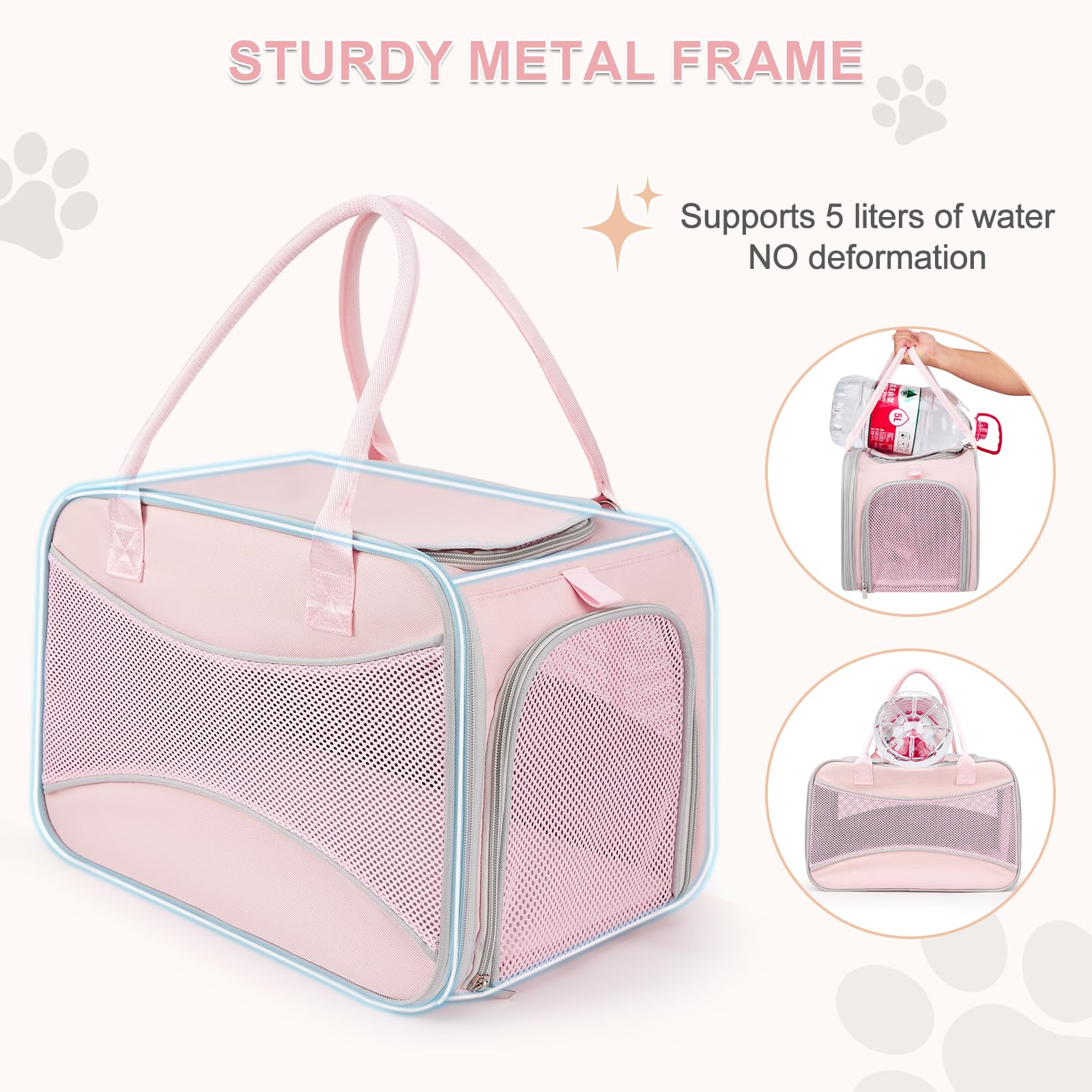 Transportador para gatos, bolsa portátil para mascotas, aprobado por aerolíneas, máximo 15 libras, transportador de gatos de lados suaves con diseño de marco exterior sólido, cuenco plegable,