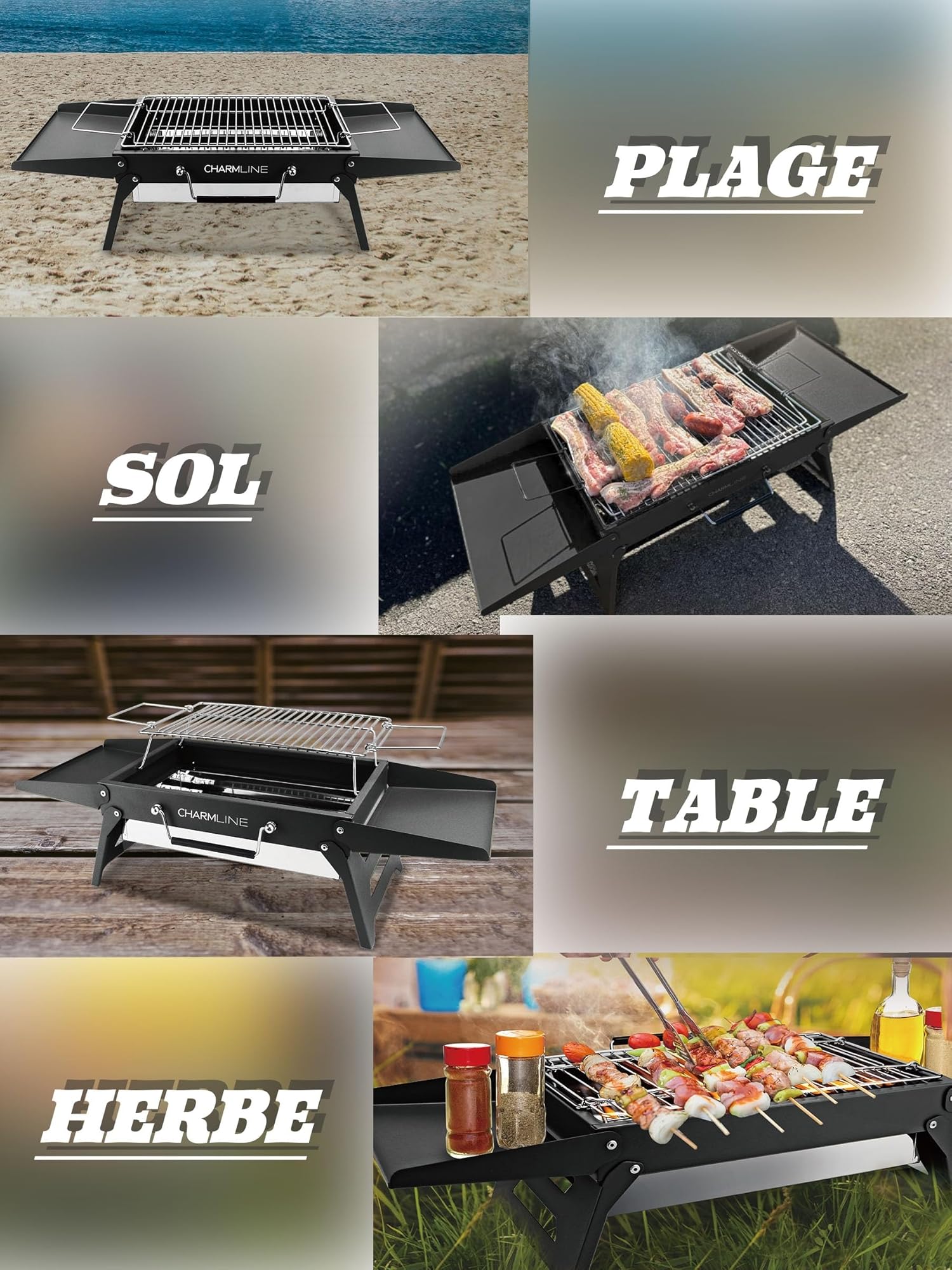 Charmline 47 x 34 cm Barbecue Portable, Gril à Charbon Compact pour 3 à 5 Personnes, Gril à Barbecue pour le Camping, les Pique-Niques, les Jardins et les Fêtes de Plage, Noir