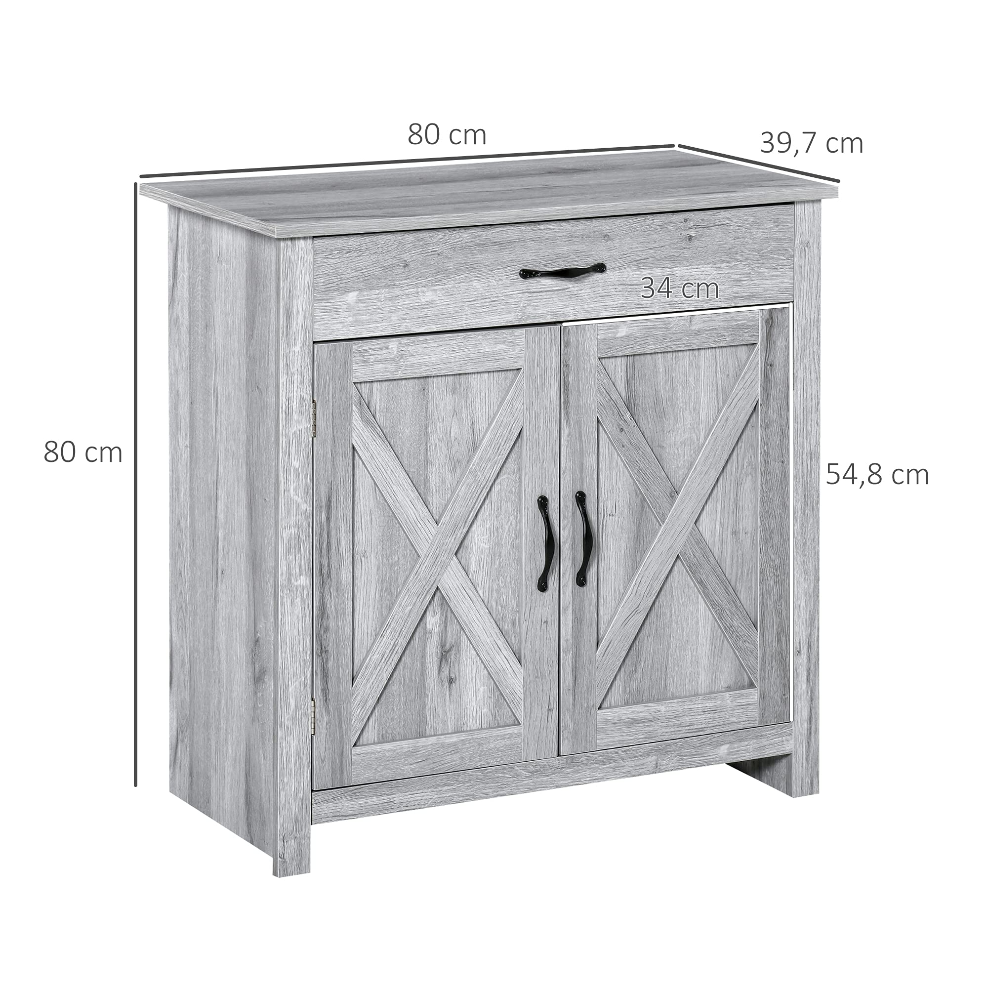 HOMCOM Buffet Salon avec Tiroir 2 Portes 80 x 39,7 x 80 cm Gris Clair | Meuble de Rangement, Étagère Réglable, Buffet Salle à Manger et Cuisine
