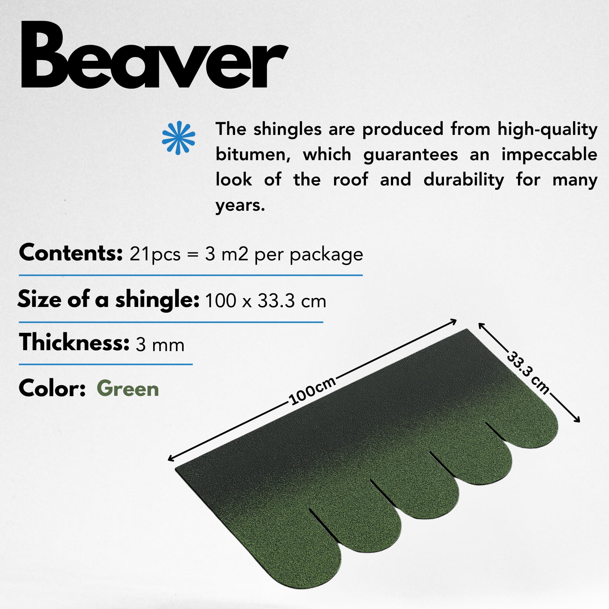 Gonty bitumiczne Beaver B-GREEN, zielone pokrycie dachowe z bitumu