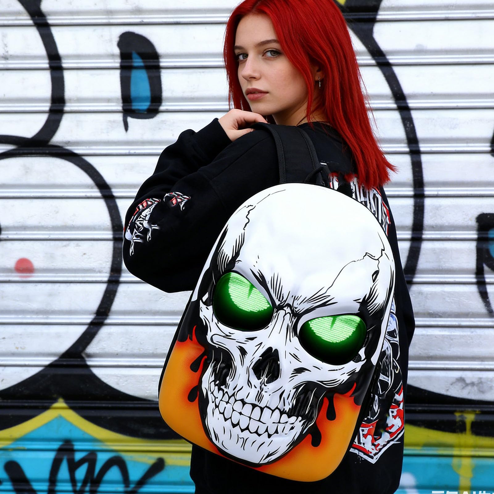 Plecak LED Skull z Konfigurowalnym Ekranem 20x32 |Spersonalizowana za pomocą Aplikacji ILEDEYES, Trwała i Pojemna do Laptopów, Zasilana Przez USB do Podróży, przyjęć i Jazdy na