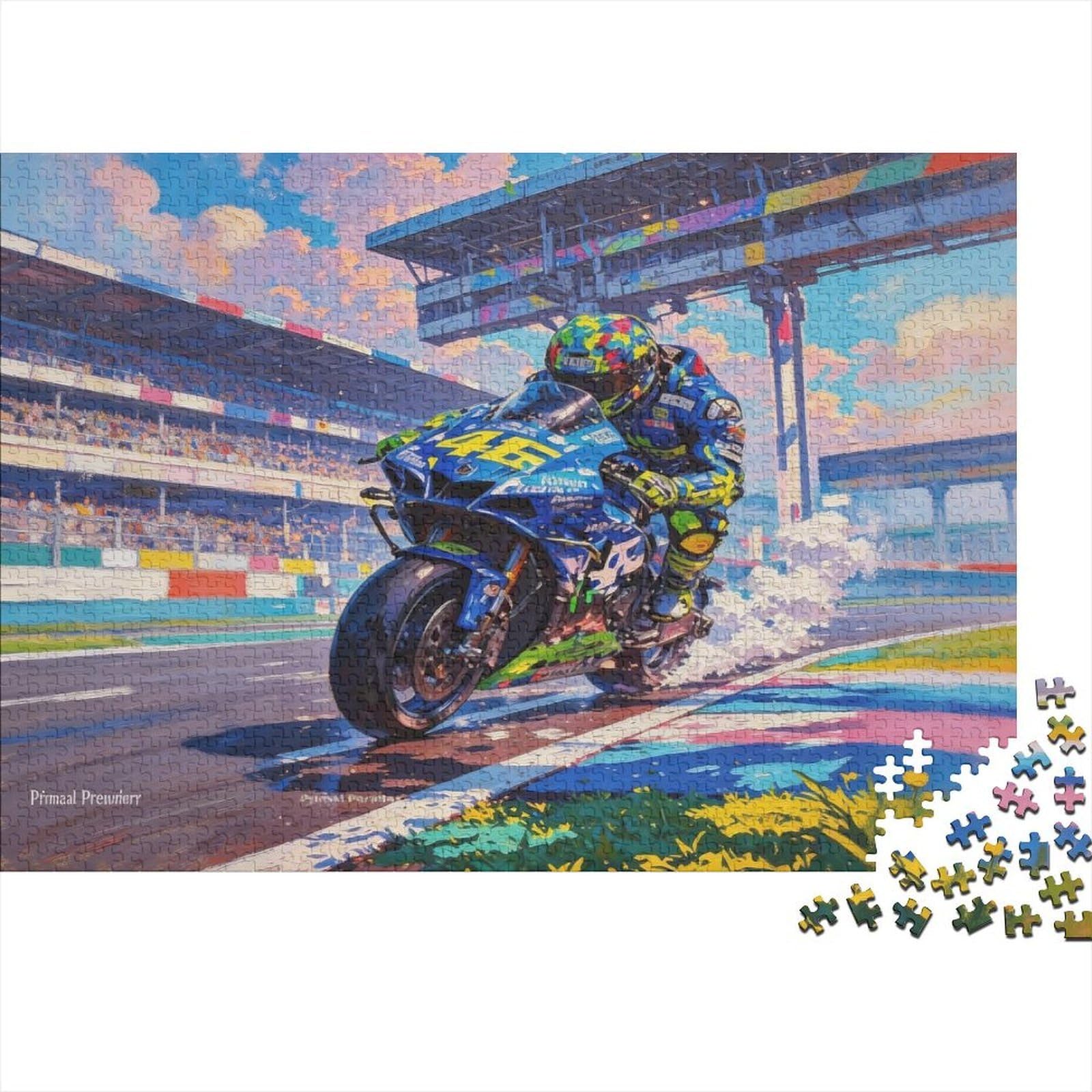 OtoGP Racing Art 1000pc Puzzle Cardboard for Adults Valentino Rossi 46 Print Mindfulness Challenging Precision Cut Glare-Free 38x26cm/1000pcs