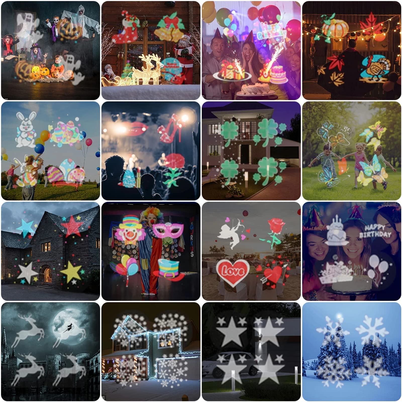 Projecteur de Noël Lumières d'extérieur, projecteur d'Halloween étanche, 16 diapositives lumineuses HD avec minuterie de télécommande, lumières de projection LED pour les décorations de fête de Noël à