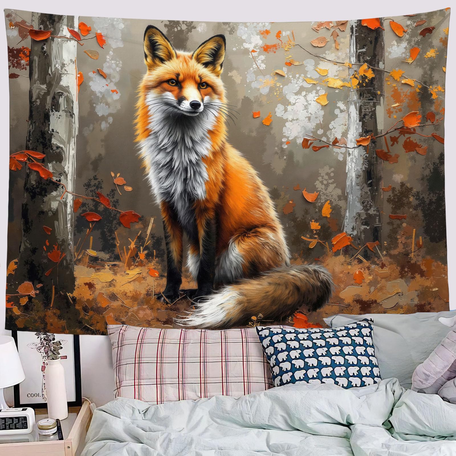 Tapiz de pared de bosque y manta de playa multiusos grande para decoración de sala de estar 8