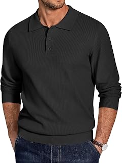 Jersey Hombre Cuello Polo con Tres Botones Suéter de Punto de Manga Larga Pullover de Invierno Básico Negocios Informal Sweater