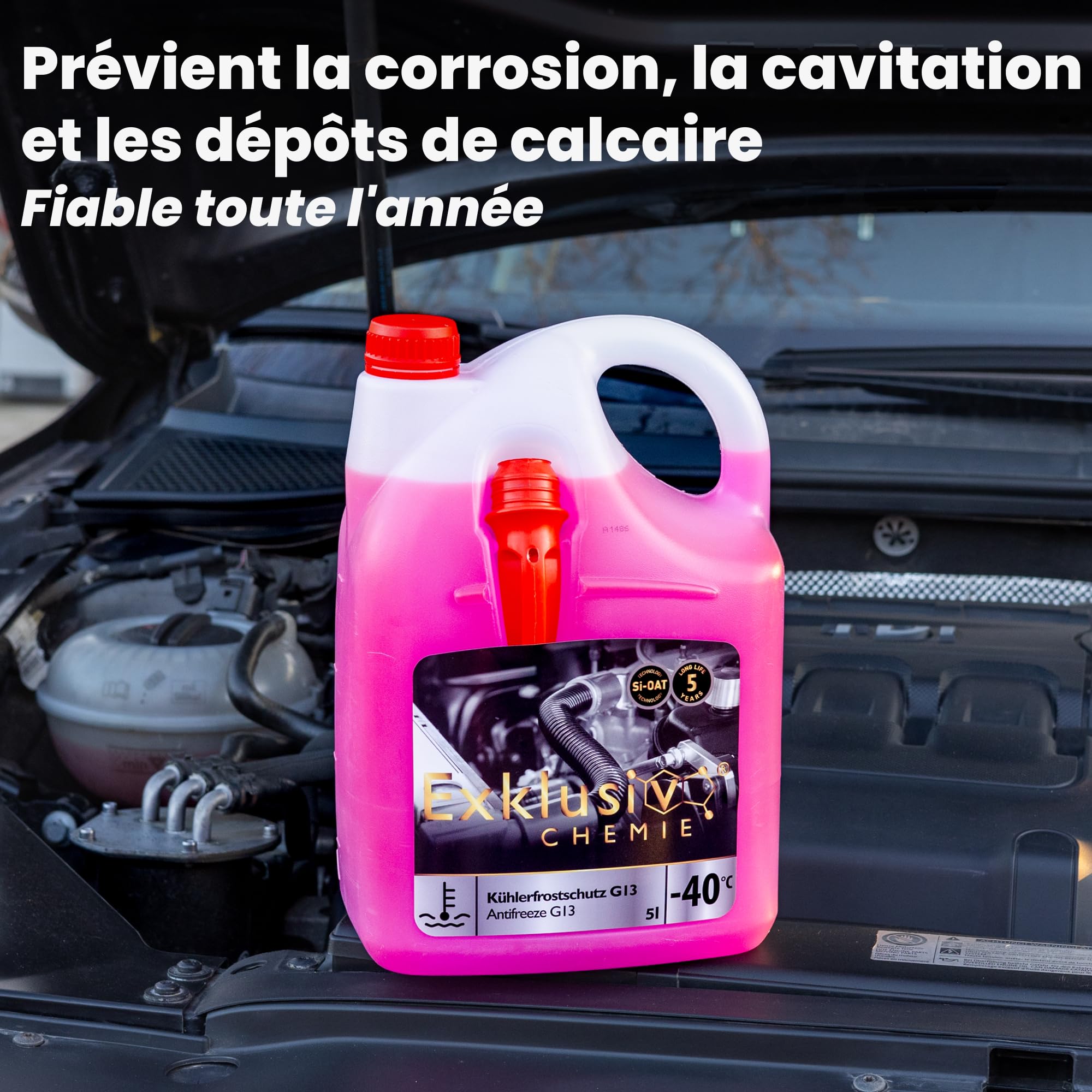 Exklusiv Chemie 5 litres G13 Antigel de radiateur 5 ans | Liquide de refroidissement voiture jusqu'à -40° | G13 Liquide de refroidissement voiture | Prêt à l'emploi