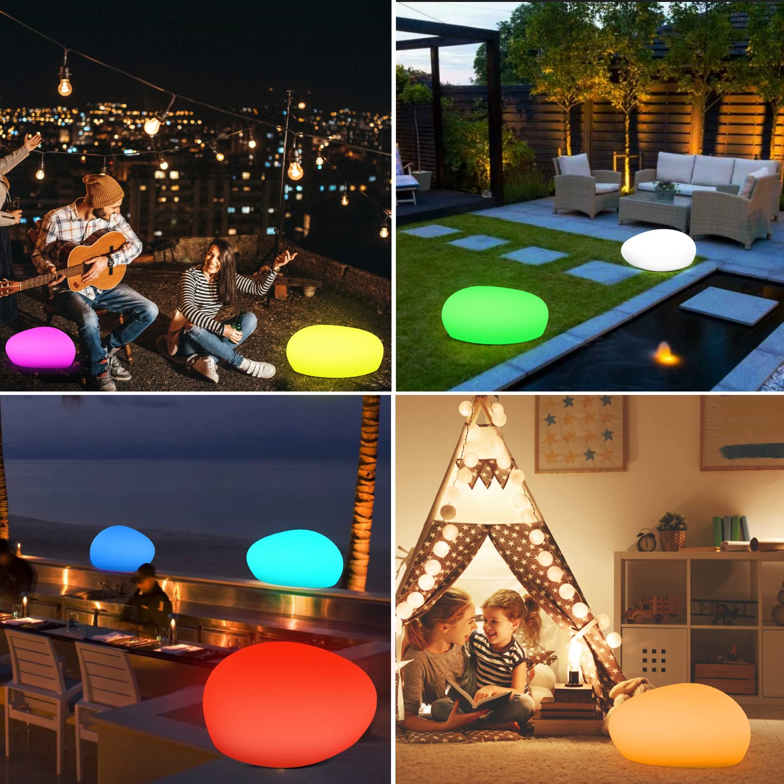 Jonwall Solarlampen für Außen Garten, Solarleuchten für Außen RGBW, Solar Gartenbeleuchtung mit Farbwechsel, IP67 LED Solarlampen mit 1800mAh Akku für Garten, Balkon und Terrasse, 40 x 30 x 16 cm