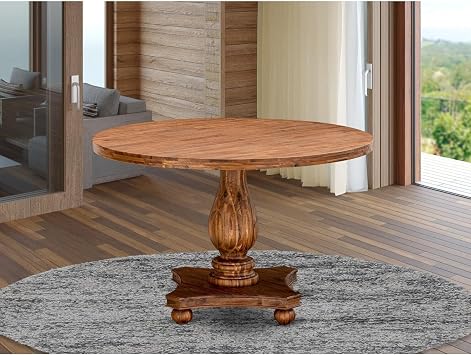 HomeStock Round Dining Table - 48 Inch Pedestal Table - Rubberwood Kitchen Table Antique Walnut/Round Pedestal