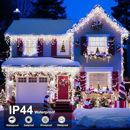 Miniatura 27 de Luces de Navidad de 132 pies para decoración al aire libre, 1280 LED 8 modos de luces de hadas con 240 gotas, temporizador impermeable con función