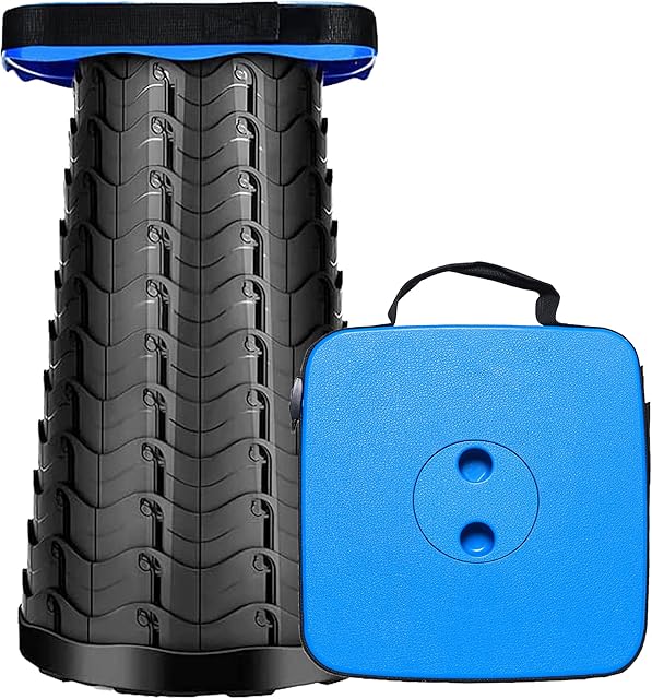 MKBK Telescopic Stool Folding Seat Camping Stool, Collapsible Stool Pop up stool for Fishing, Camping, Portable seat Load Capacity 485 LB (Blue)