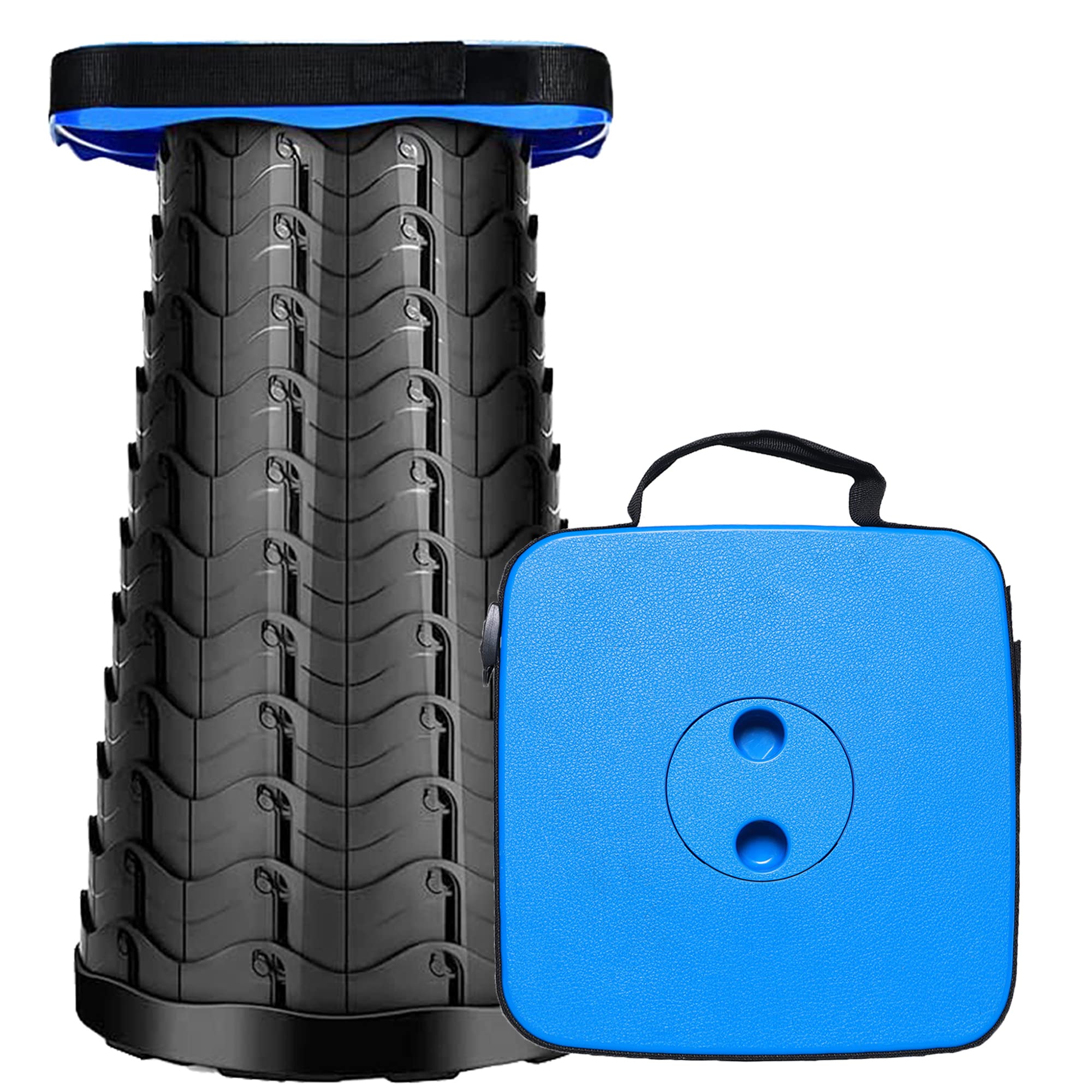 Telescopic Stool Folding Seat Camping Stool, Collapsible Stool Pop up stool for Fishing, Camping, Portable seat Load Capacity 485 LB (Blue)