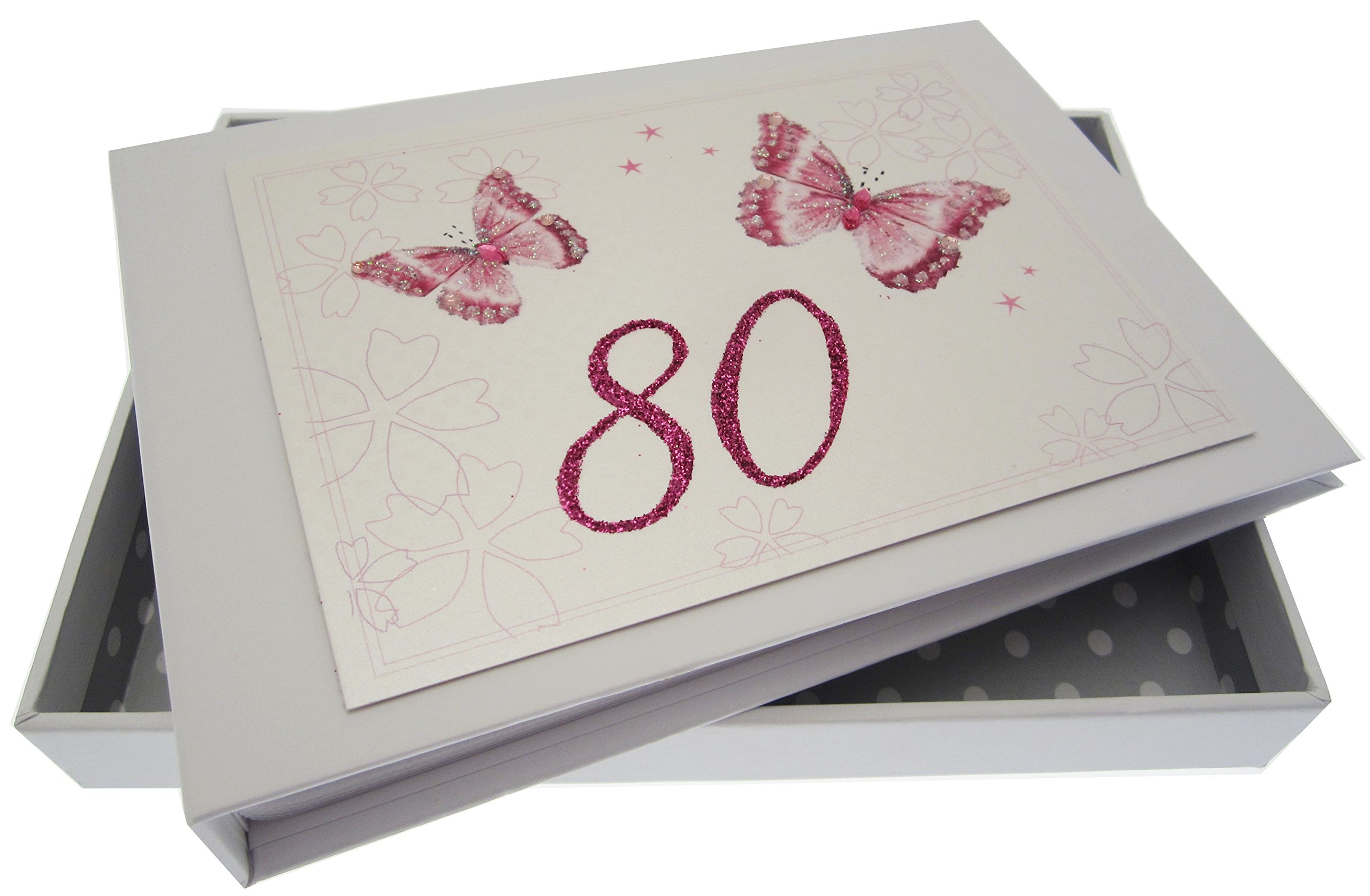 White Cotton Cards 80th Birthday, Mini Photo Album, Butterflies
