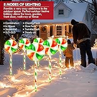 Vista 4 de Flashmen Paquete de 6 luces de camino de piruletas de 28 pulgadas, decoraciones navideñas al aire libre con 8 modos de iluminación, marcador
