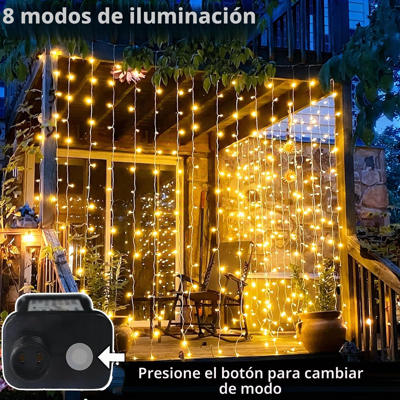 2 Piezas Cortina Luces 6M x 3M 600 LED Cortina de Luces con Enchufe | 8 Modos Temporizador Impermeable Cascada Guirnalda para Ventana Balcon Boda Interior Exterior Fiestas Navidad, Blanco Cálido